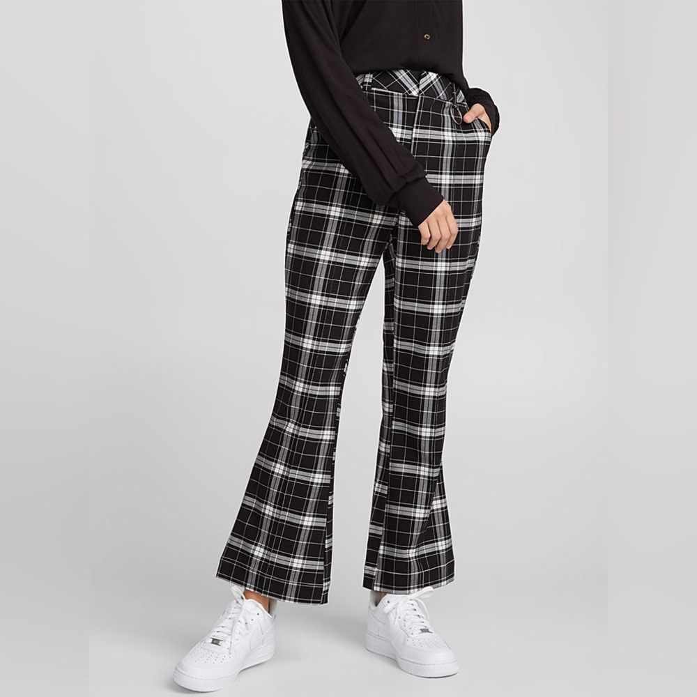 90s style Black Plaid Flare Pants